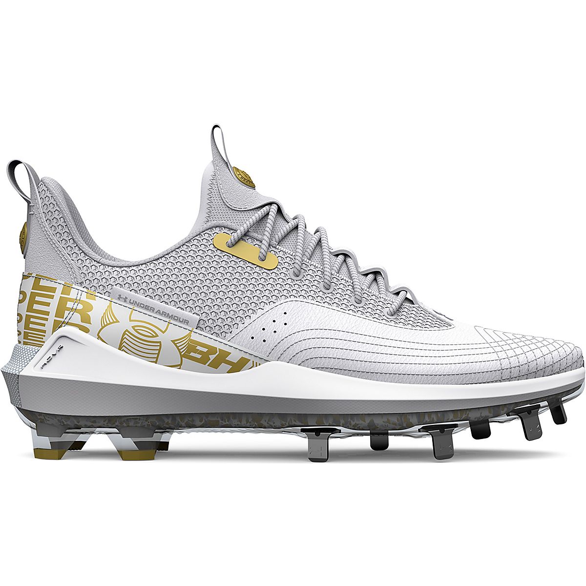 Under Armour Bryce Harper 4 Low Men's Metal Baseball Cleats, White / Navy, 13