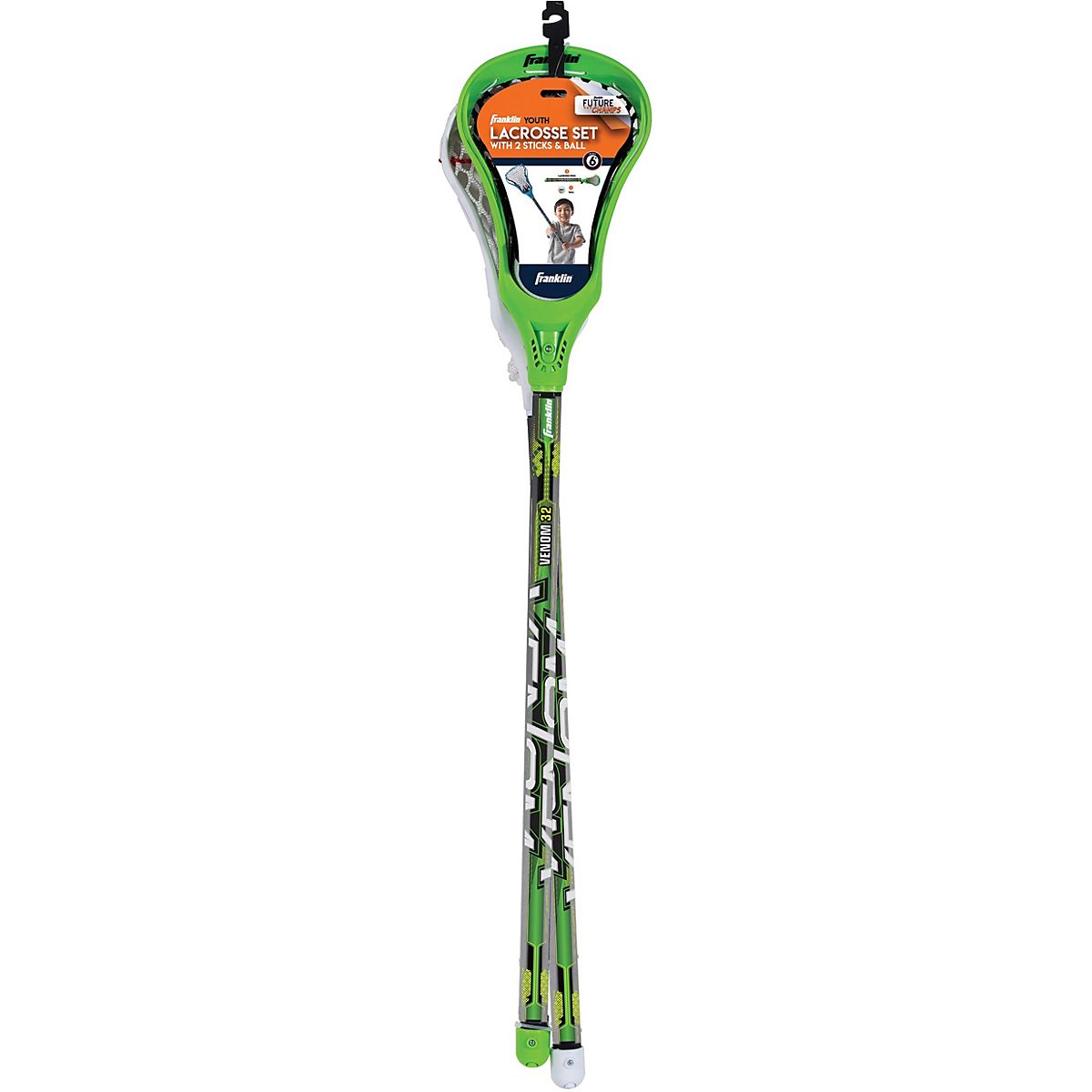 32 Youth Lacrosse 2 Stick And Ball Set - Green