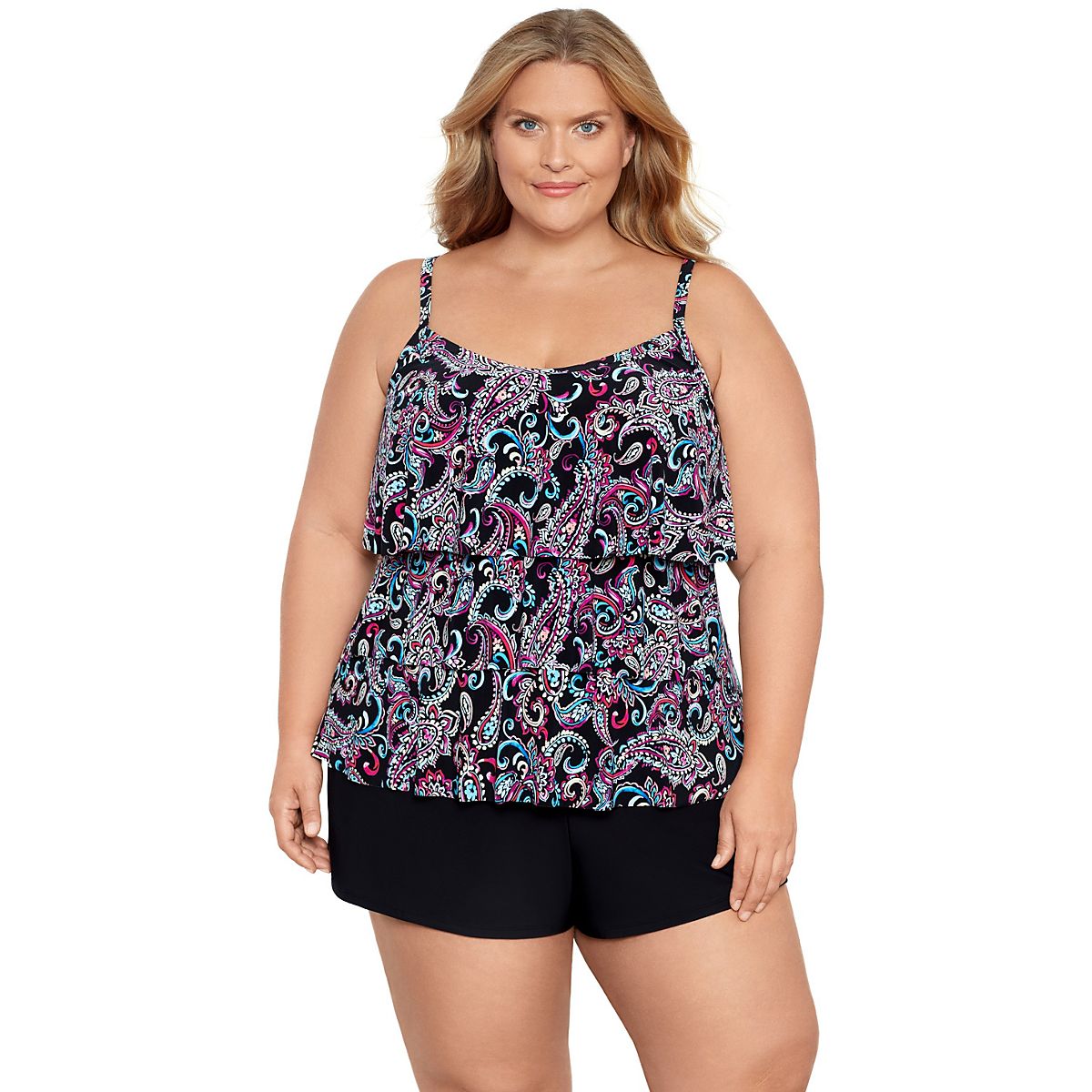 Coastal Cove Women's Paisley Triple Tier Plus Size Tankini Top | Academy