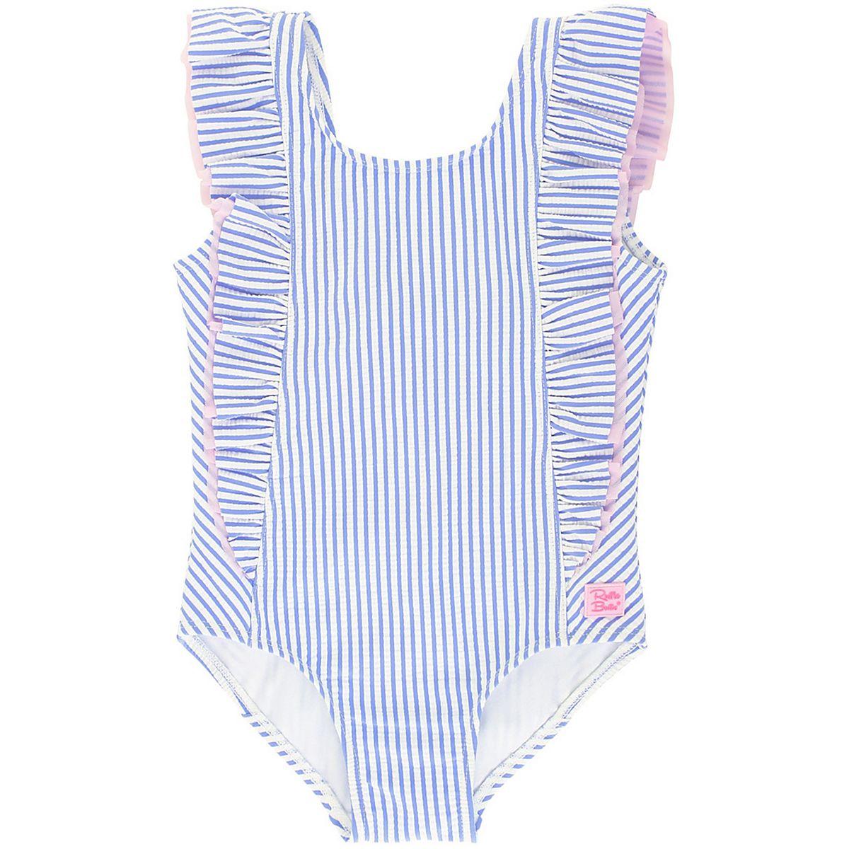 Perwinkle Blue Seersucker with Ruffles Long Sleeve Swimsuit