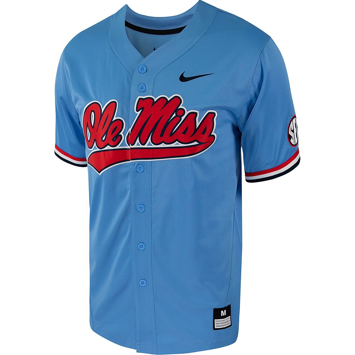 Men's Nike Powder Blue Ole Miss Rebels Full-Button Replica Baseball Jersey