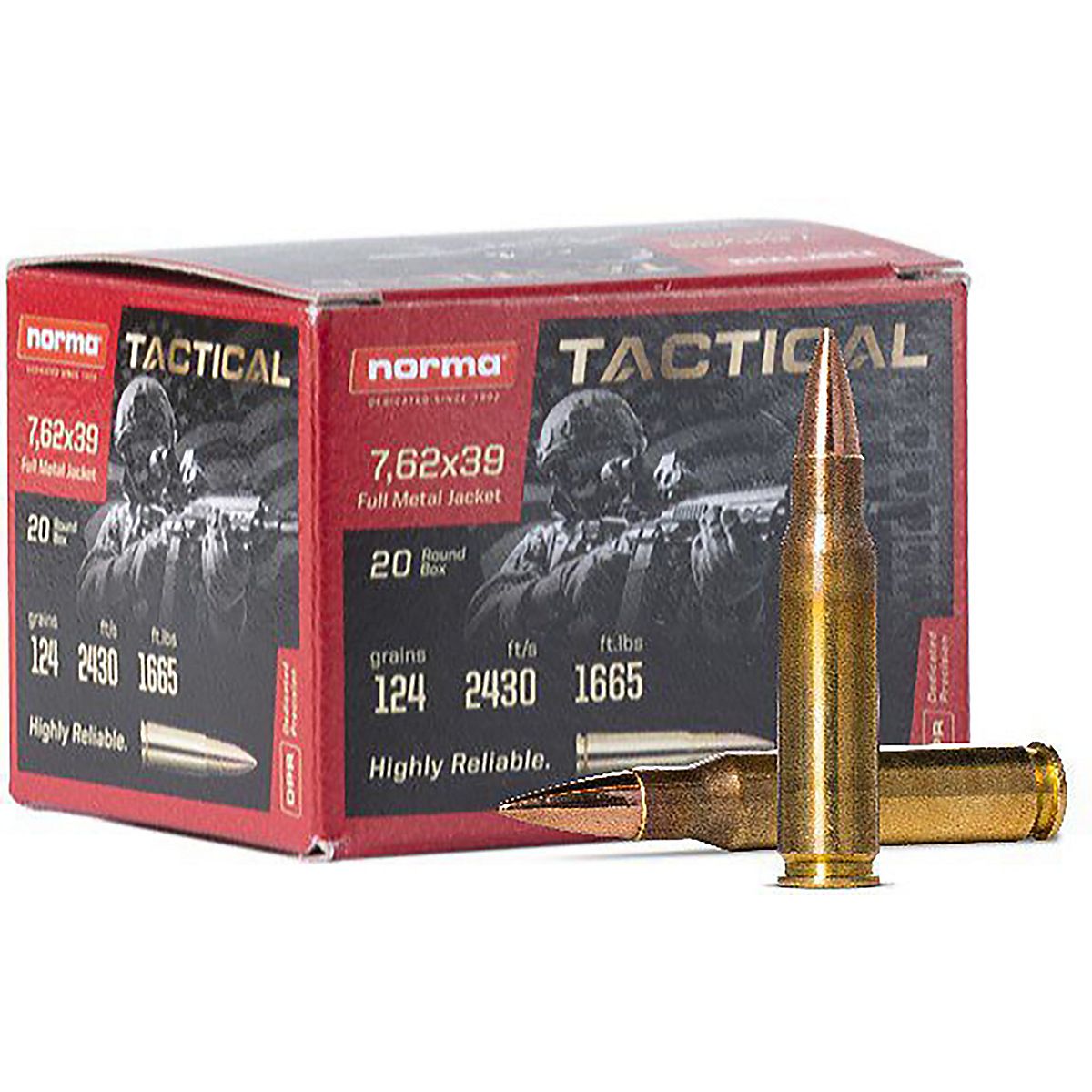 Norma USA Tactical 7.62x39 mm 124-Grain Rifle Ammunition - 20