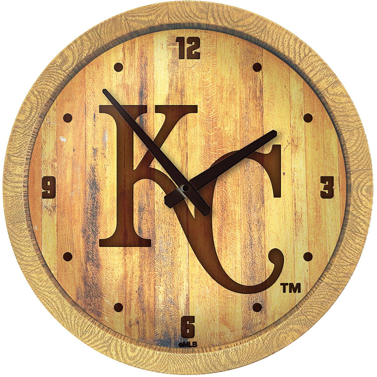 The FanBrand Kansas City Royals Ash Branded Faux Barrel Top Wall Clock