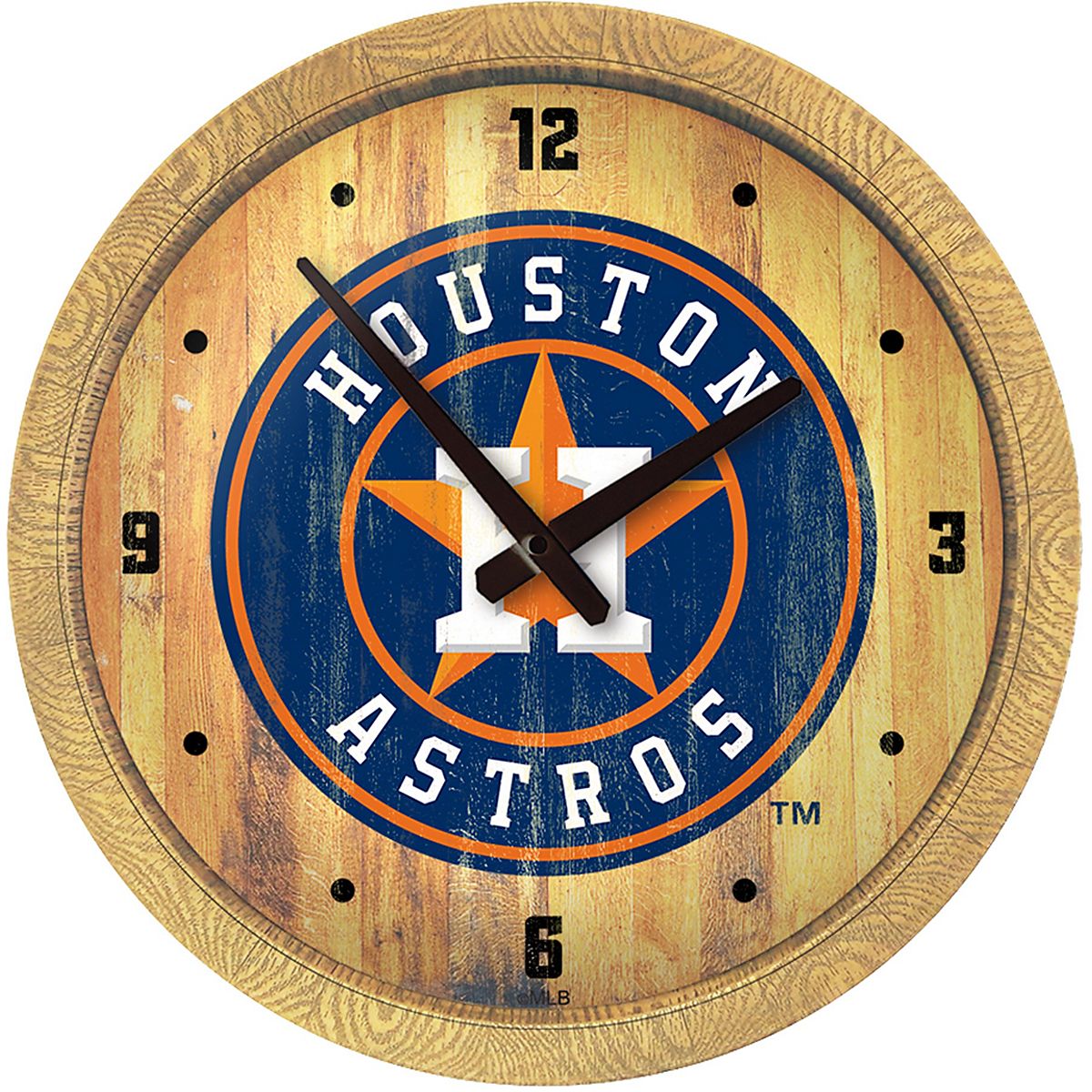 The FanBrand Houston Astros Weathered Faux Barrel Top Wall Clock Academy