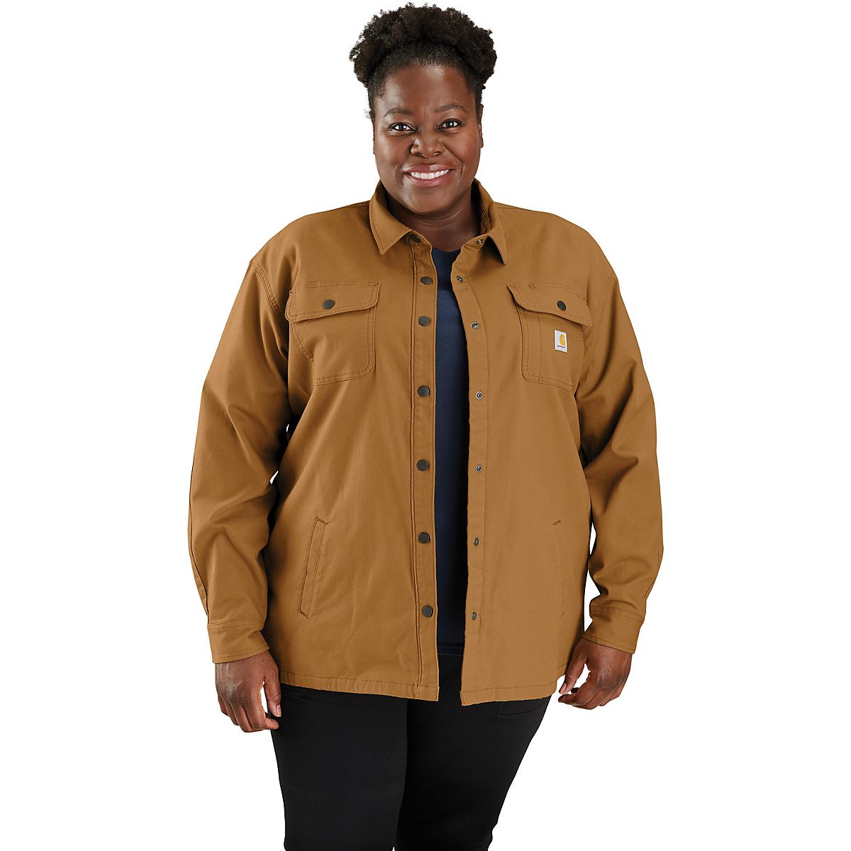 Carhartt Women's Plus Rugged Flex Loose Fit Canvas Fleece Lined Long Sleeve Shirt Jacket