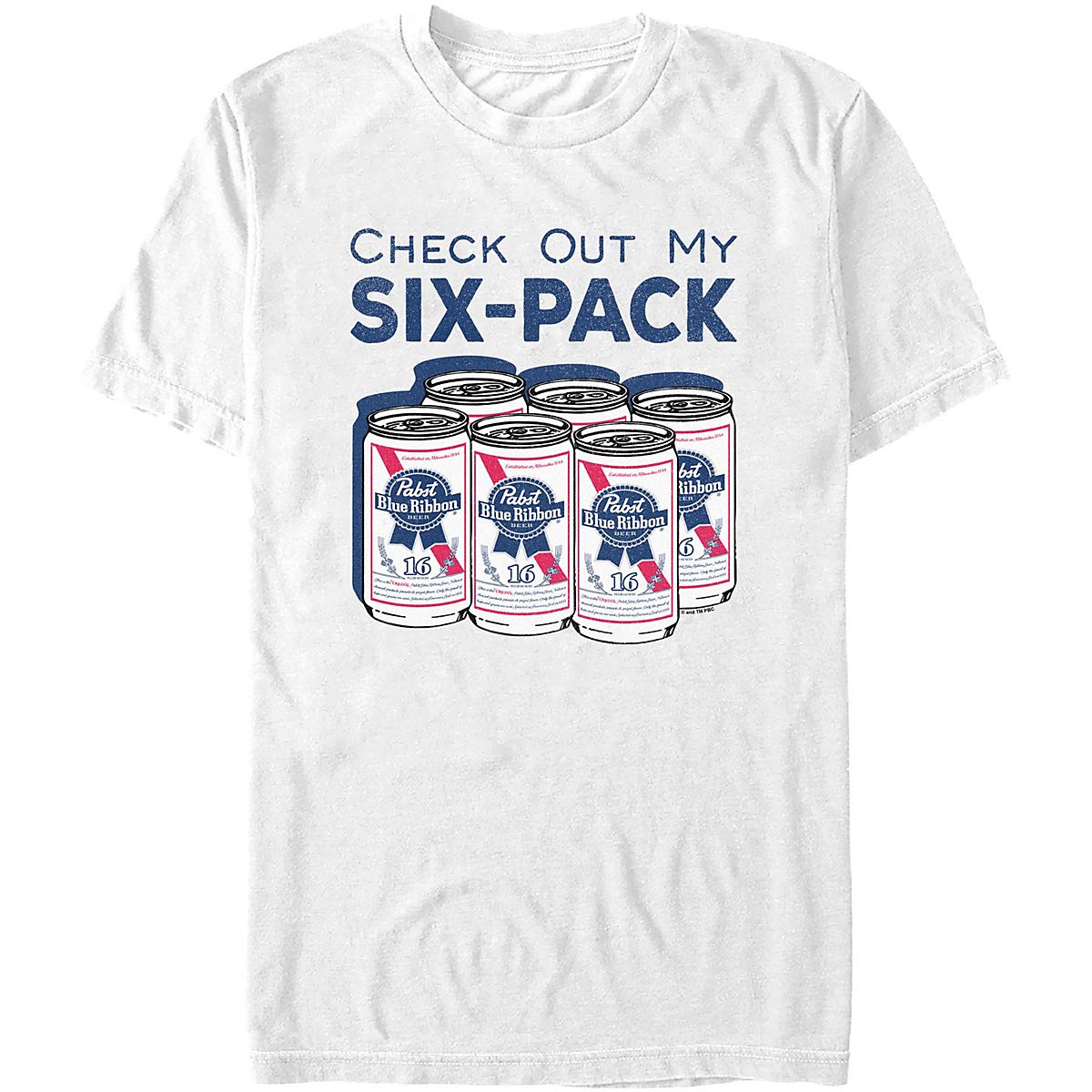 Men's Pabst Blue Ribbon Check Out My Six-Pack T-Shirt - White - x Large, image size:1200x1200