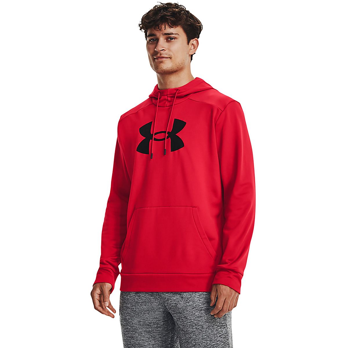 Red under armour hoodie with black logo sales