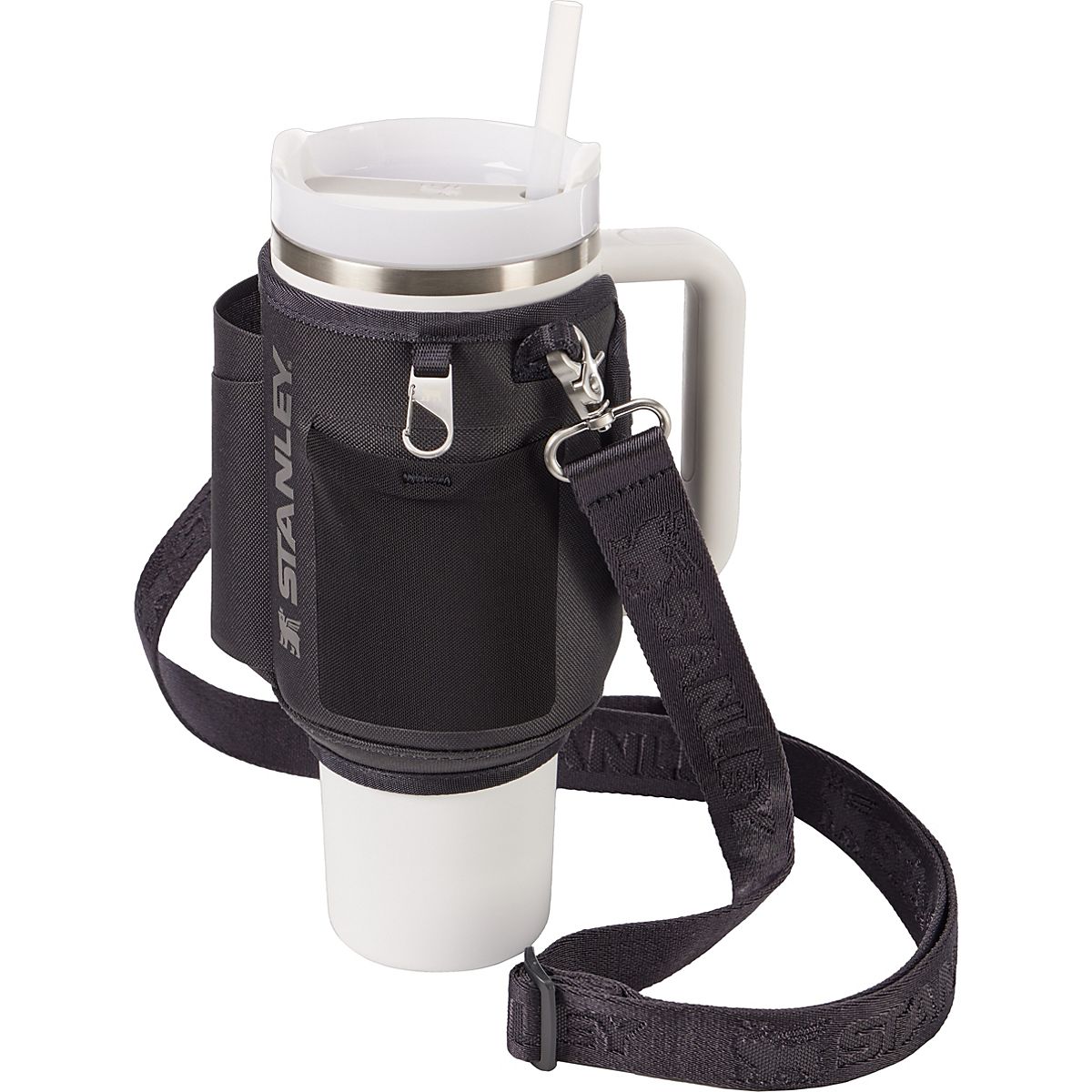 Linkidea Porta bottiglia d'acqua con cinturino compatibile con Stanley Quencher H2.0 850,5 g/1134 g, bicchiere semplice e moderno da 1134 g, in pelle vegana, tracolla con portachiavi, rosa