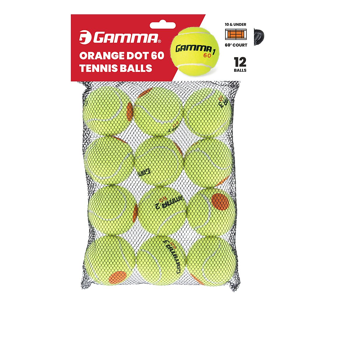 GAMMA Sports 2024 Orange Dot 60 Tennis Ball 12 Ball Bag | Academy