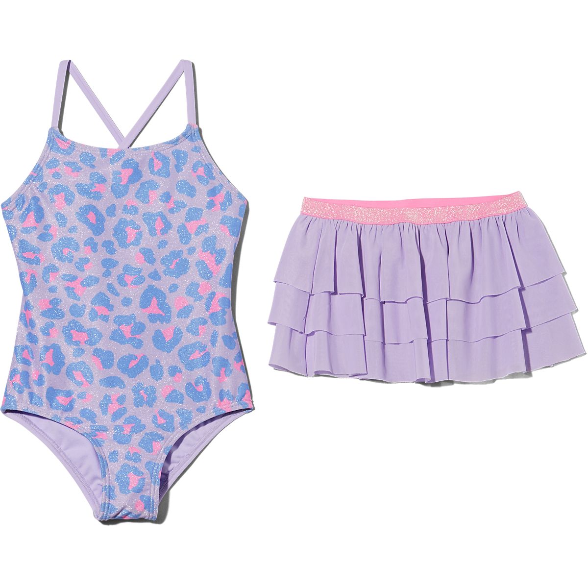 O'Rageous Girls' 4-7 Spotty Leopard 1-Piece Swimsuit Skirt