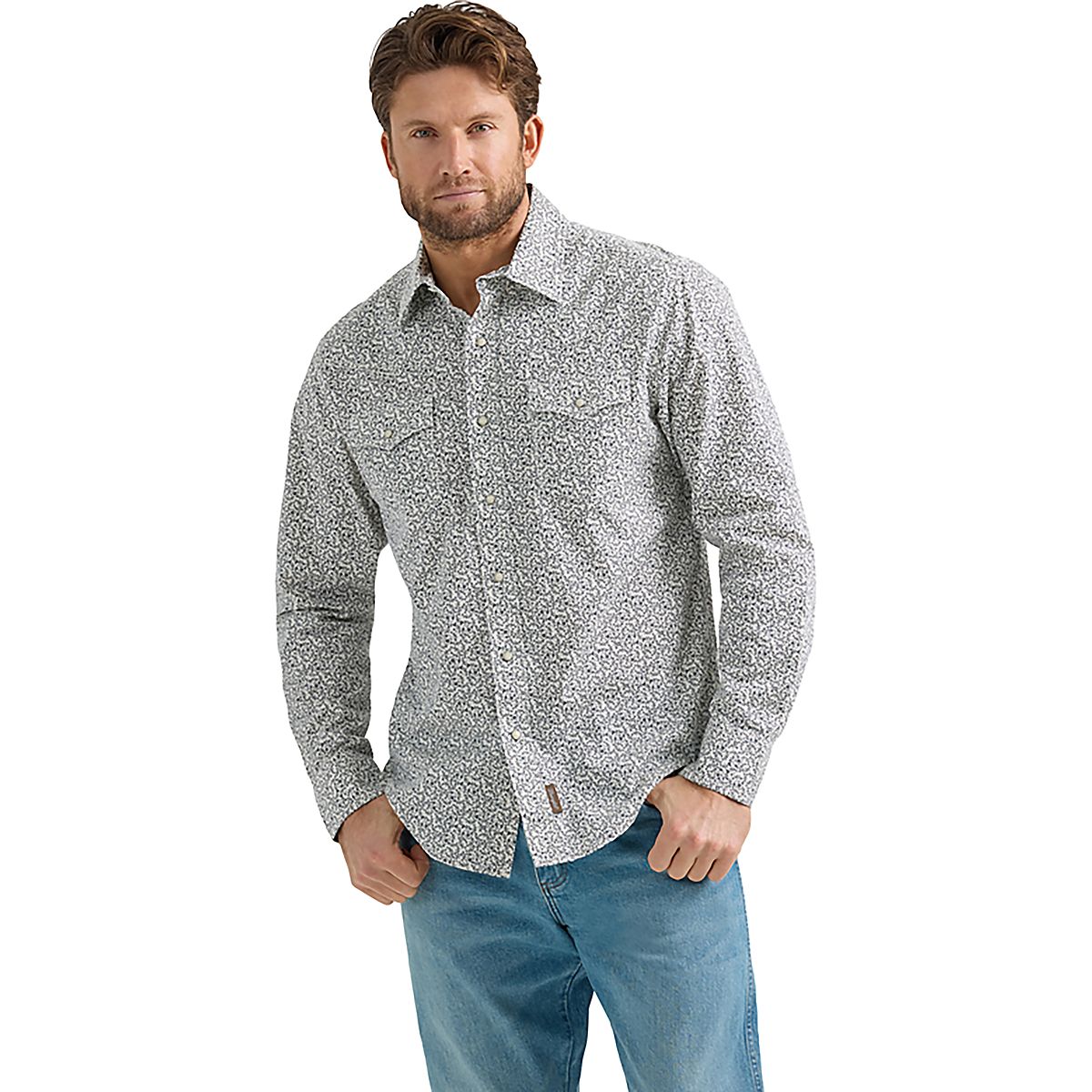 Men's Wrangler Retro Premium Long Sleeve Western Snap Printed Shirt-Taupe Feather