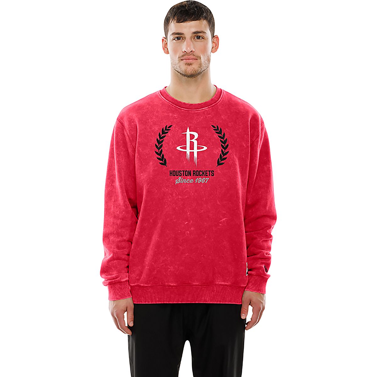 New Era Men's Rockets Enzyme Washed Fleece Long Sleeve Crew Neck ...