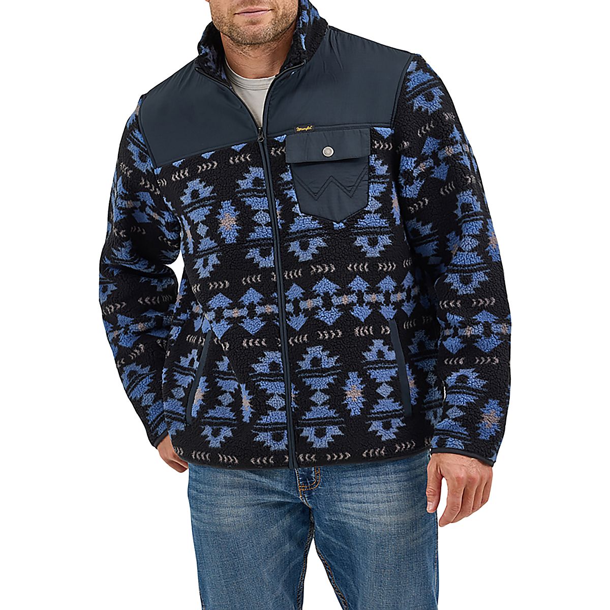Wrangler Men's Western Mixed Sherpa Zip Up Jacket | Academy