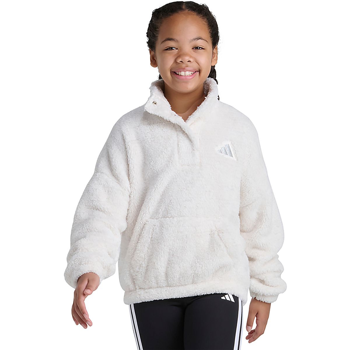 アディダス セットアップ フリース ジャケット スカート プライムニット 白 adidas Girls' Mock Neck Lurex Sherpa Long Sleeve Pullover | Academy