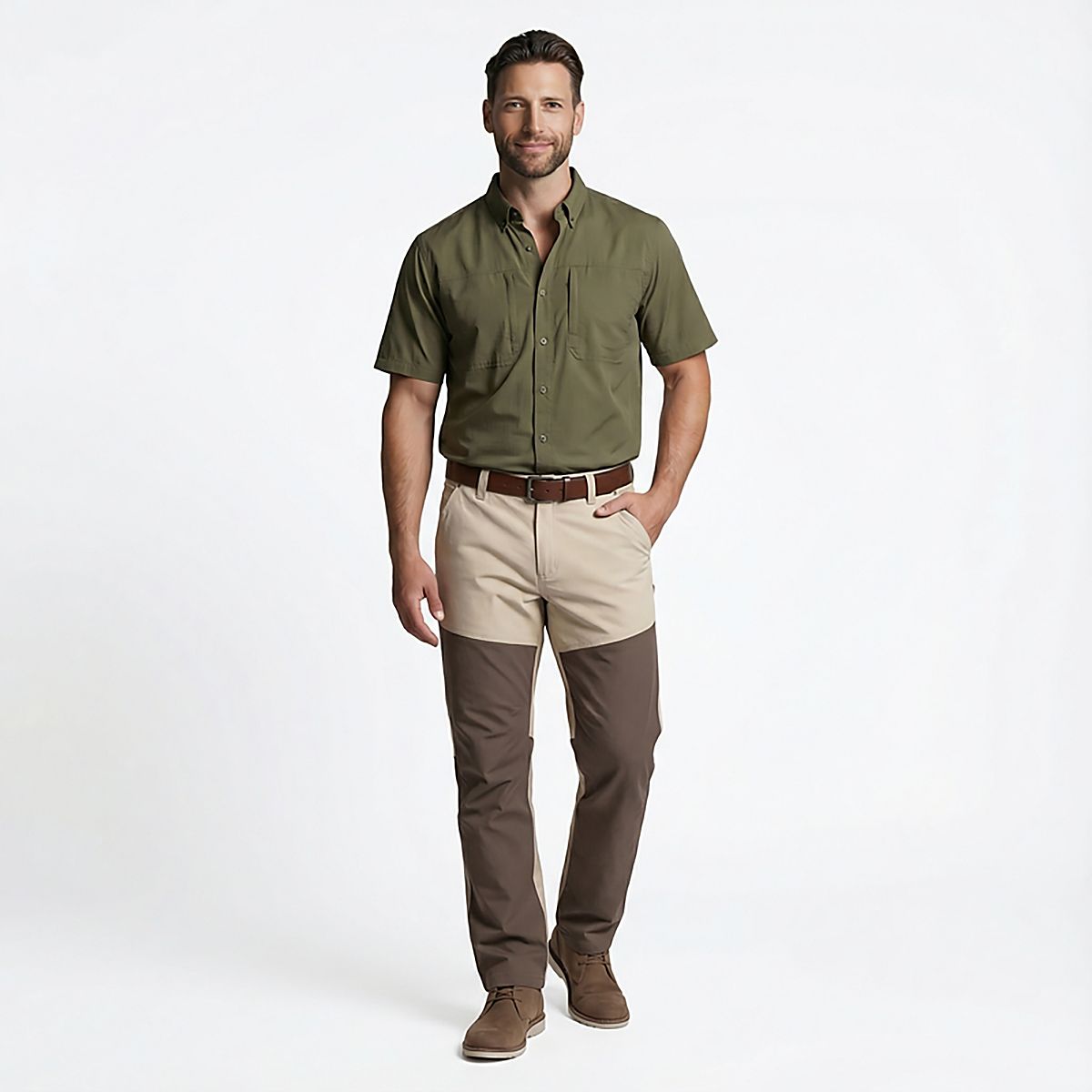 DEMEANOR Chemise homme, à manches longues, extensible, coupe slim, décontractée, pour le travail, infroissable, marron, M