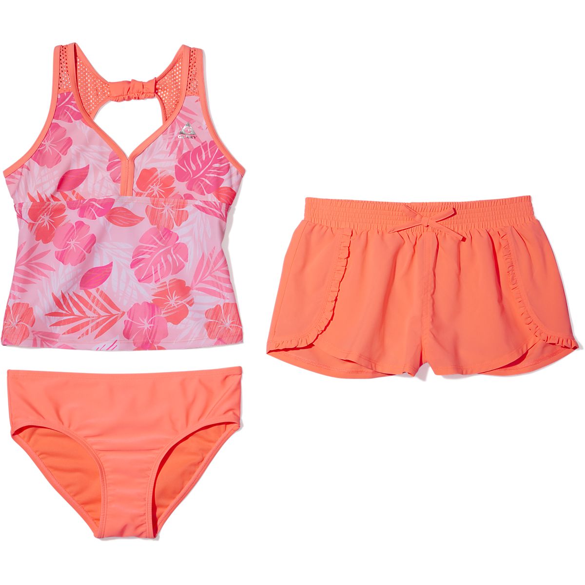 Gerry Girls' Flash Scrunchie Back Tankini 3-Piece Short Swim Set