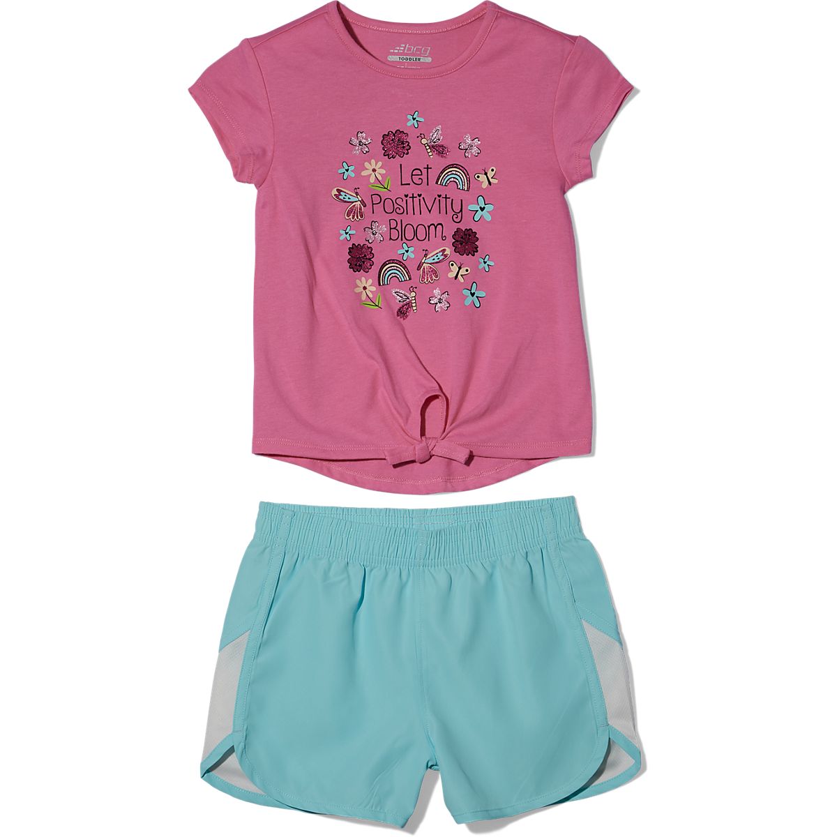 BCG Girls' 2T-4T Positivity Front Tie Short Sleeve Short Set | Academy