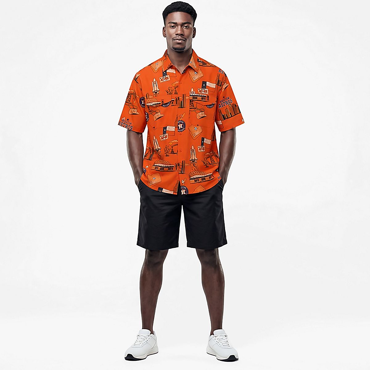 Antigua Men's Houston Astros Landmark Woven Short Sleeve Fishing