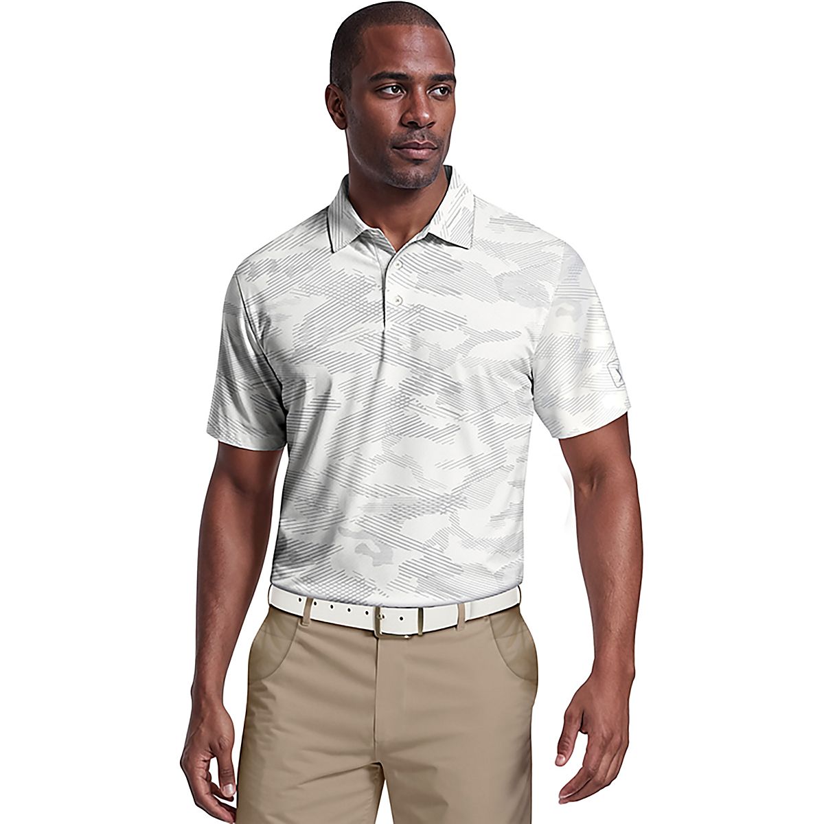 PGA Tour Men's Short Sleeve All Over Textured Camo Printed Polo