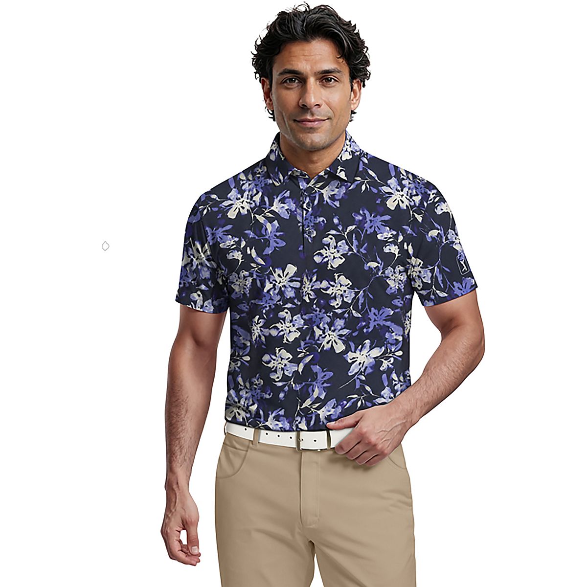 PGA Tour Men's Short Sleeve All Over Tie Dye Floral Print Polo