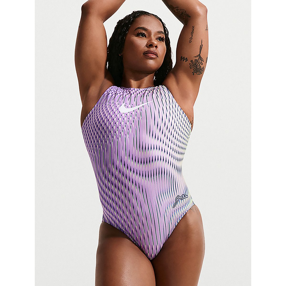 Nike Women's Jordan Chiles Swirl Print Cross Tank Leotard | Academy