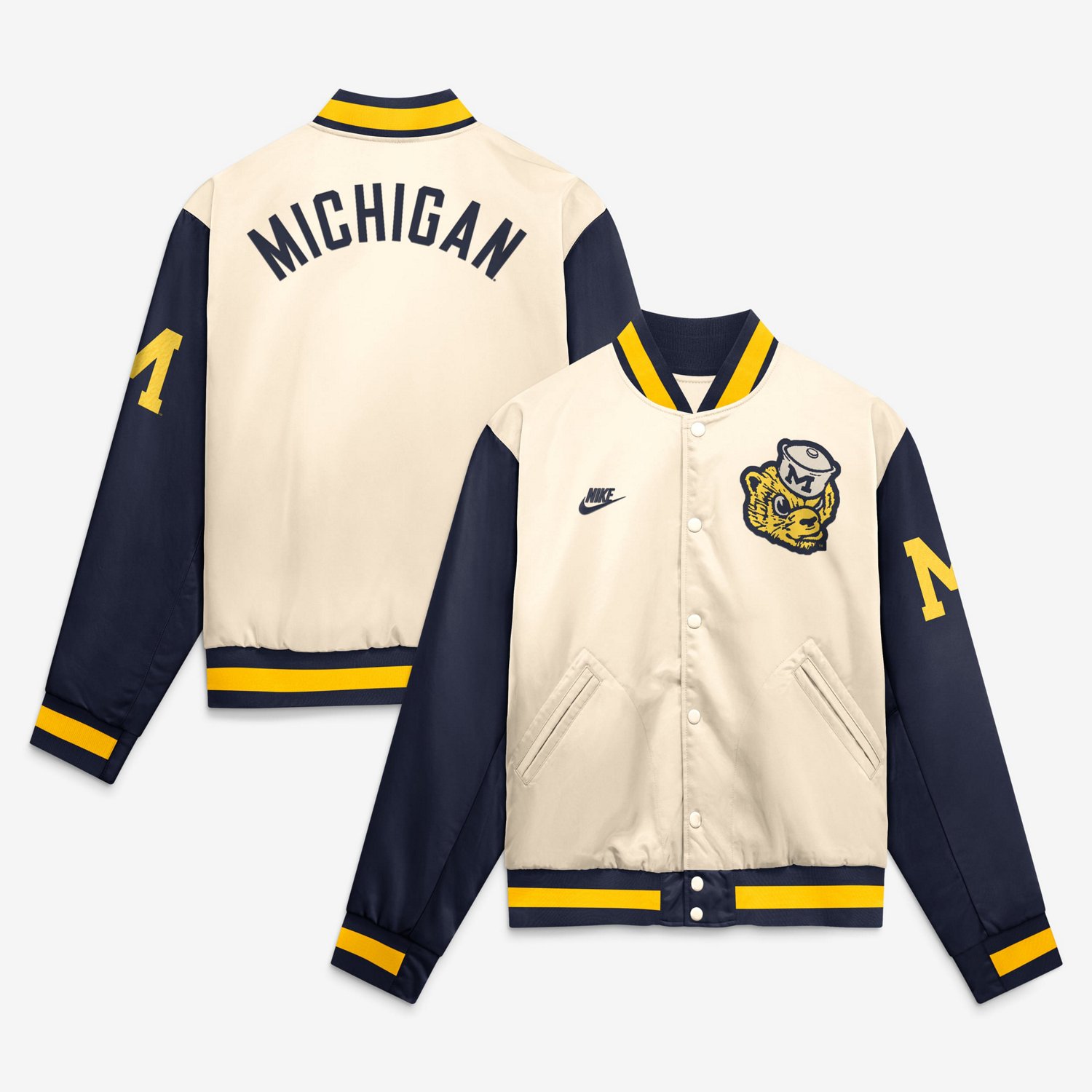 Nike Navy Michigan Wolverines Legacy Full-Snap Bomber Jacket | Academy