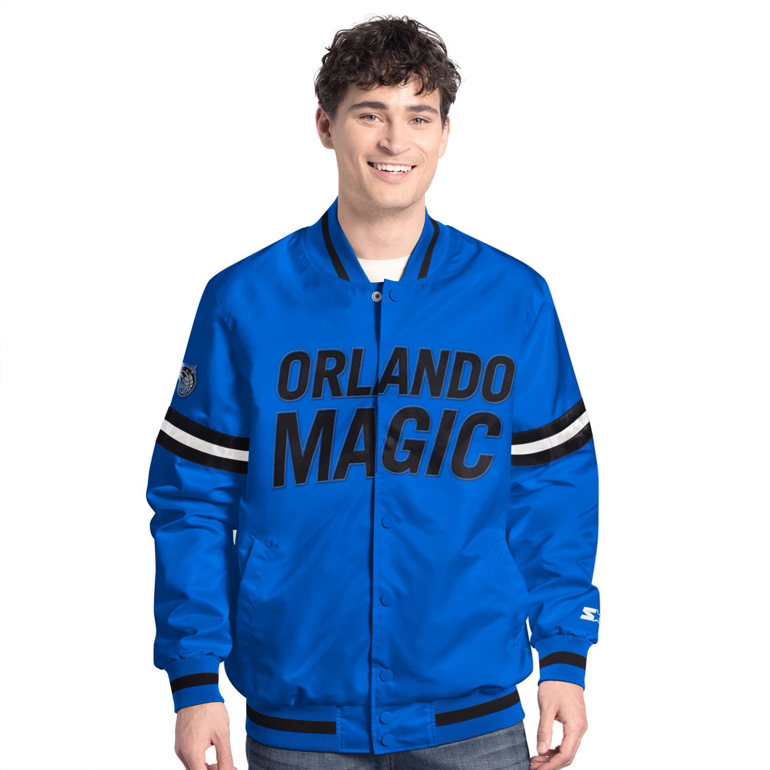 Starter Black Orlando Magic Scout Full Snap Varsity Jacket | Academy