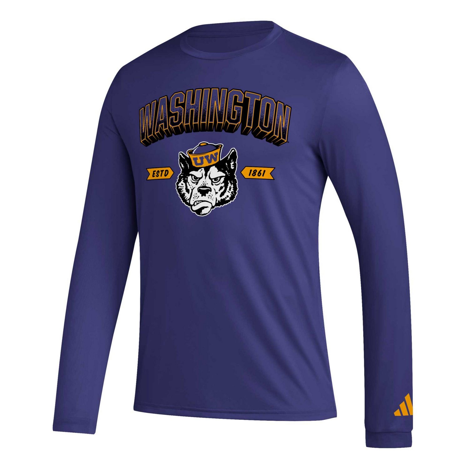 adidas Washington Huskies Mighty Mascot Pregame Long Sleeve T-Shirt ...