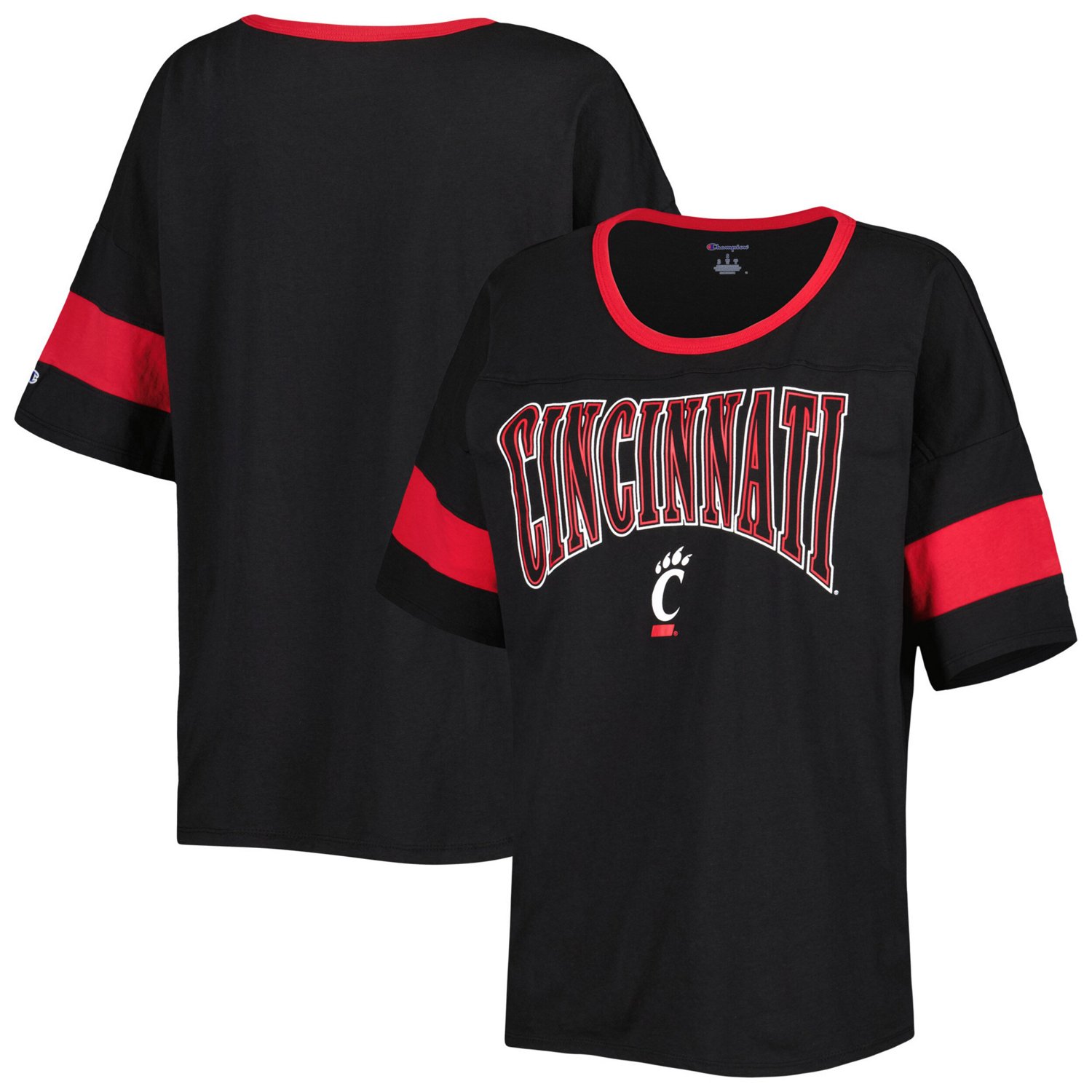 Champion Cincinnati Bearcats Jumbo Arch Striped Half-Sleeve T-Shirt ...