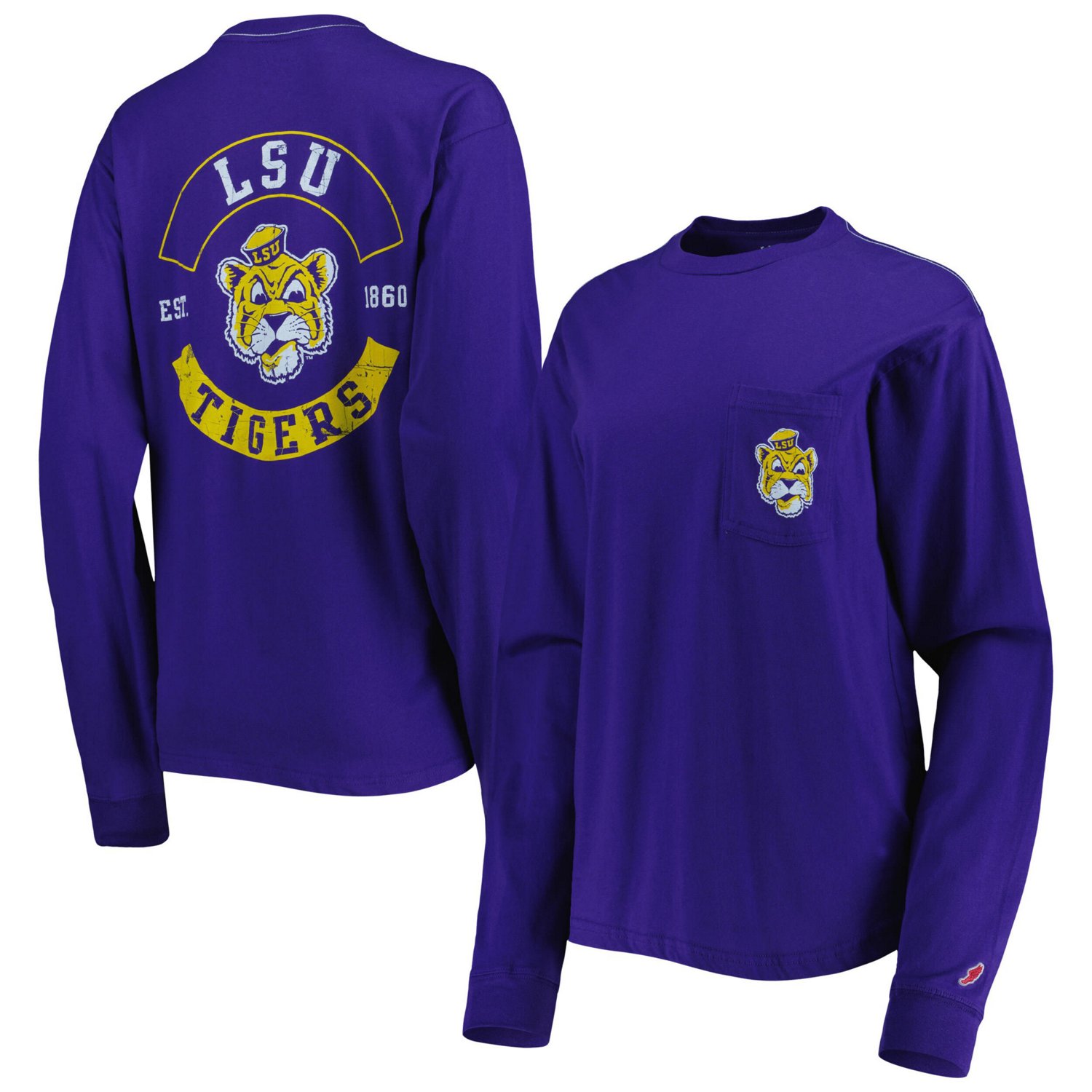 League Collegiate Wear LSU Tigers Oversized Pocket Long Sleeve T-Shirt ...