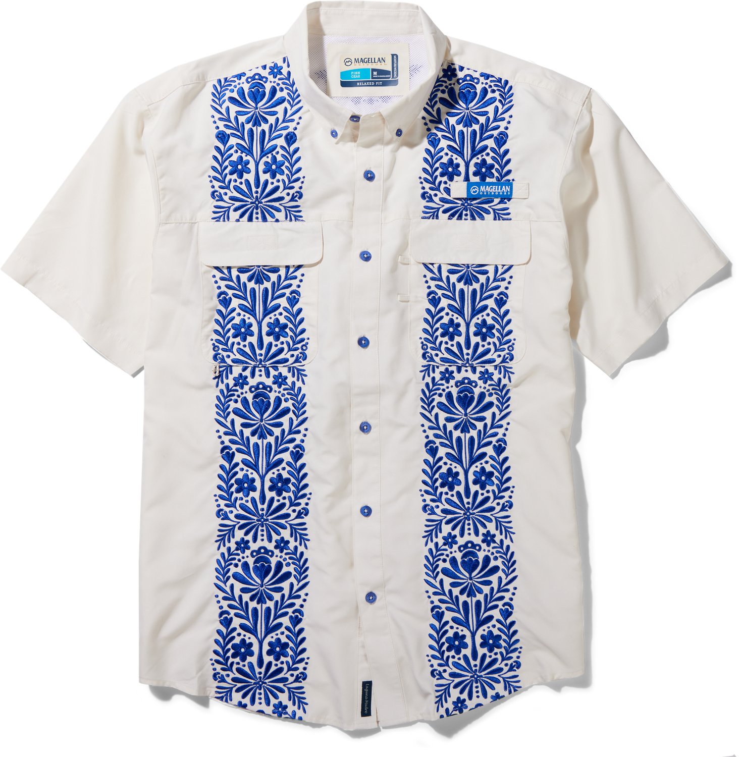 Magellan Outdoors Men's Laguna Madre Talavera Azul Short Sleeve Button ...