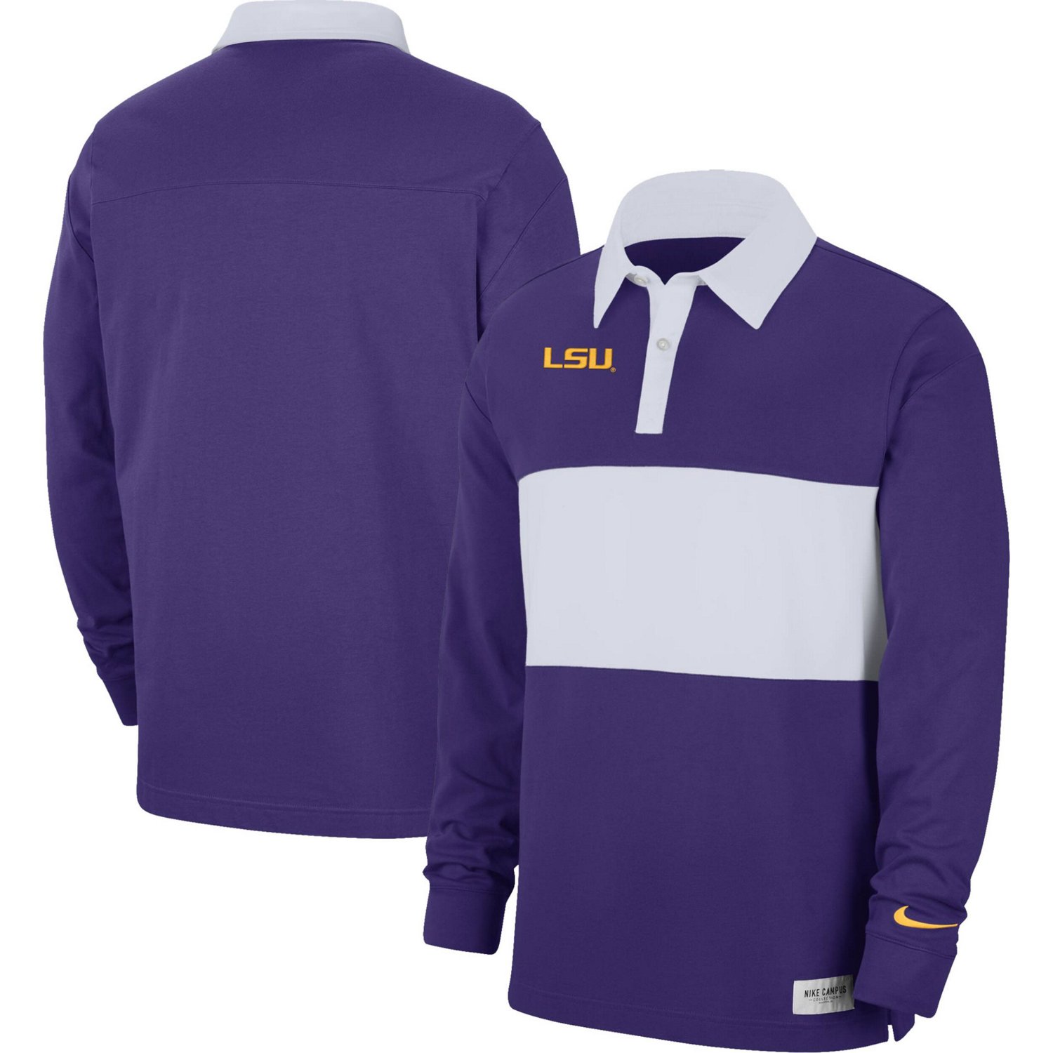 Nike LSU Tigers Striped Long Sleeve Polo Academy