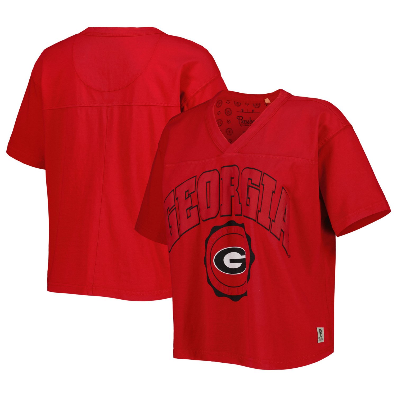 Pressbox Georgia Bulldogs Sycamore Edith Waist-Length V-Neck T-Shirt ...