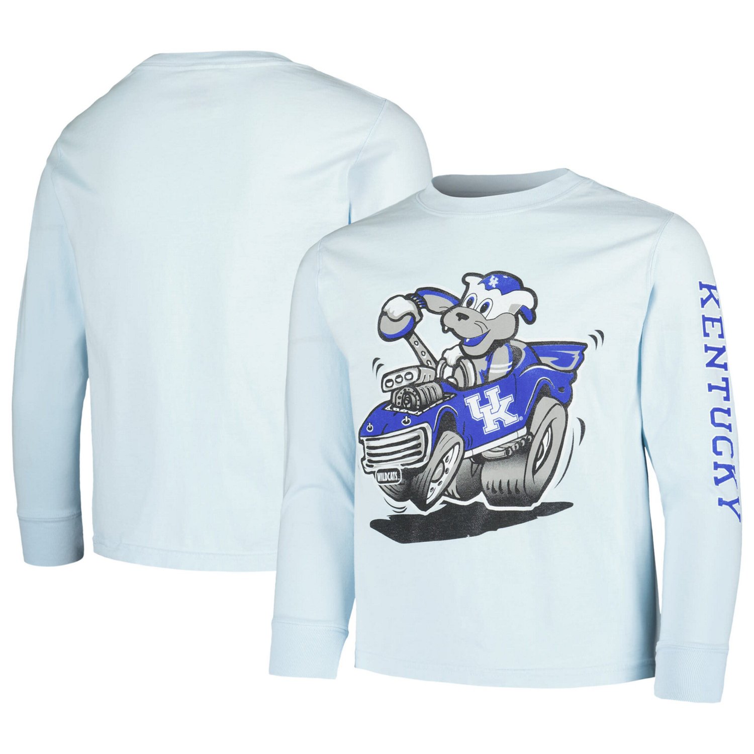 Youth ComfortWash Light Kentucky Wildcats Mascot Race Car Long Sleeve T