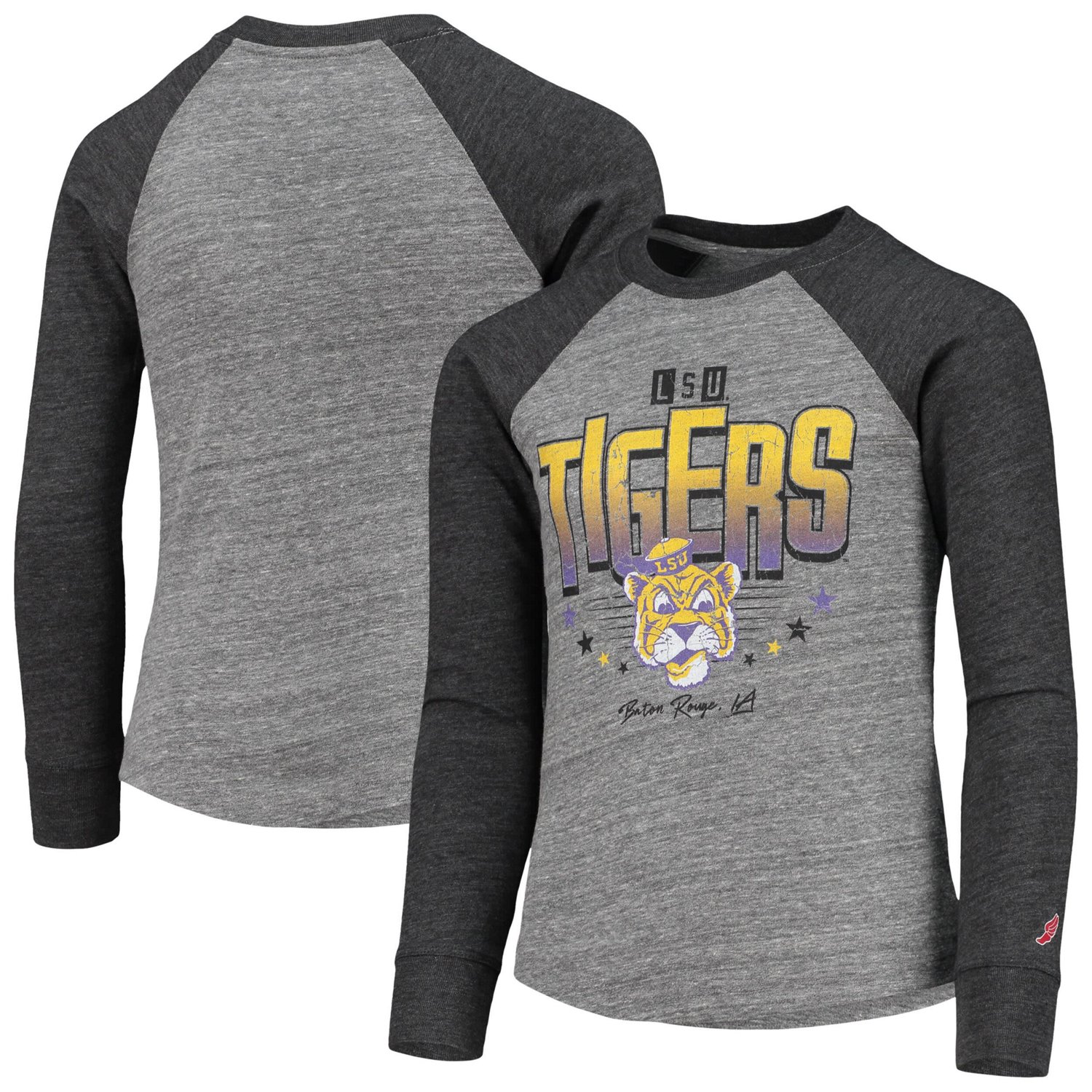 Youth League Collegiate Wear Heathered Gray Lsu Tigers Baseball Tri Blend Raglan Long Sleeve T 
